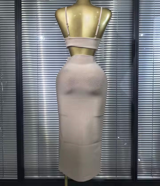 Women Sexy Sleeveless Khaki Cut Out Bandaged Maxi Dress