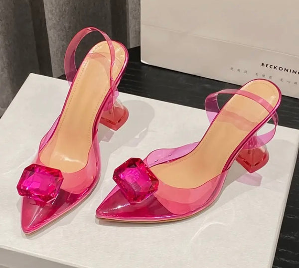 Women Pointed Toe Crystal Transparent Fashion Shoes