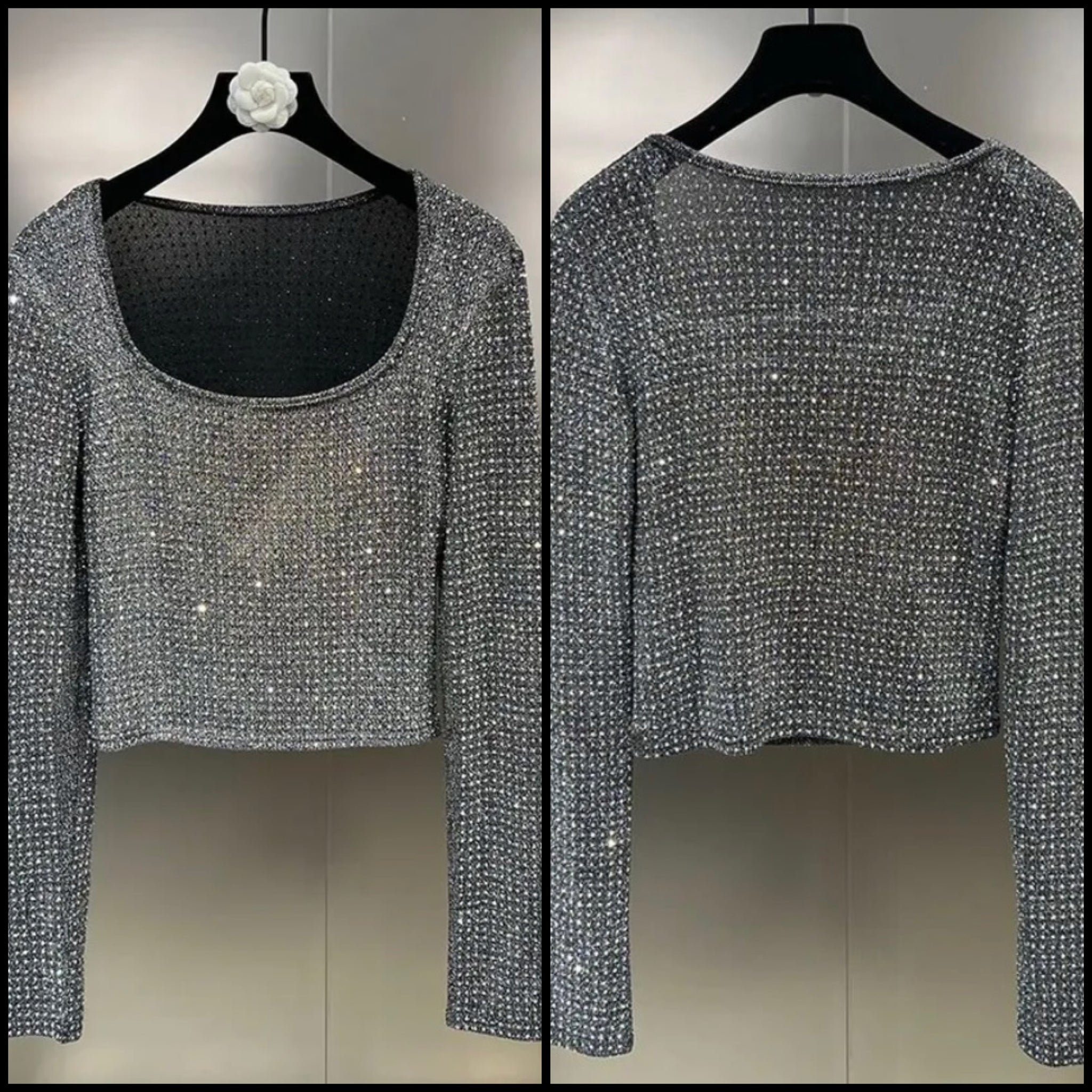 Women Fashion Gray Bling Full Sleeve Top