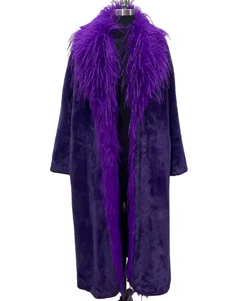 Women Purple Faux Fur Fashion Trench Warm Coat