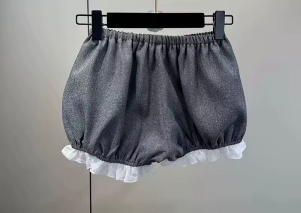 Women Bow Strapless Gray Two Piece Fashion Short Set