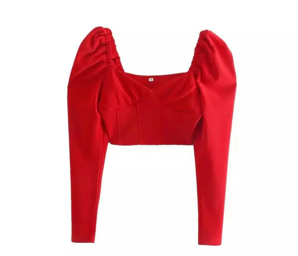 Women Red Fashion Full Sleeve Crop Top