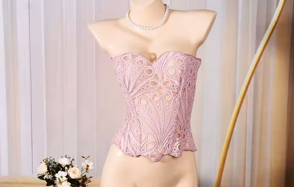 Women Sexy Fashion Strapless Lace Corset Top
