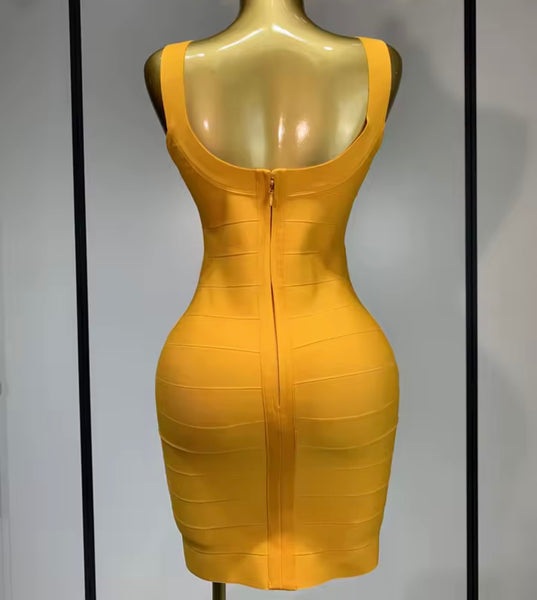 Women Sleeveless Orange Sexy Bandage Dress