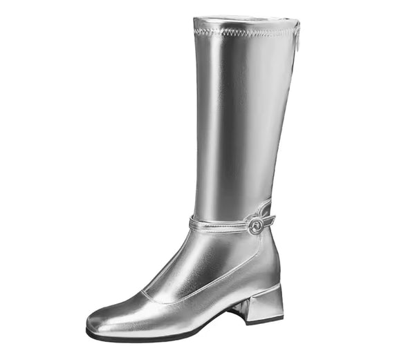 Women Fashion PU Knee High Flat Boots