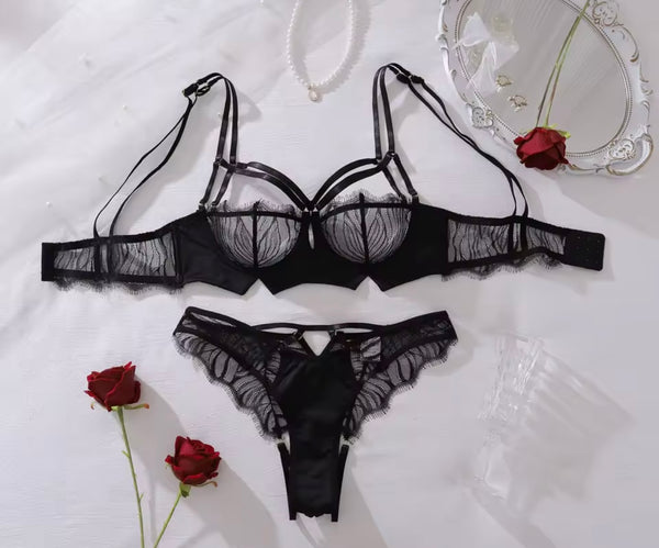 Women Black Lace Sexy Lingerie Set