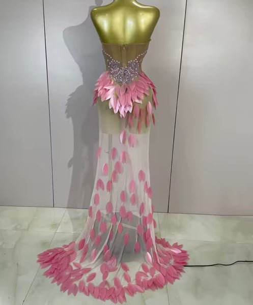 Women Sexy Strapless Beaded Sequins Side Split Maxi Dress