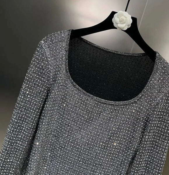 Women Fashion Gray Bling Full Sleeve Top