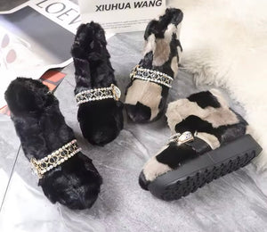 Women Bling Faux Fur Platform Ankle Boots