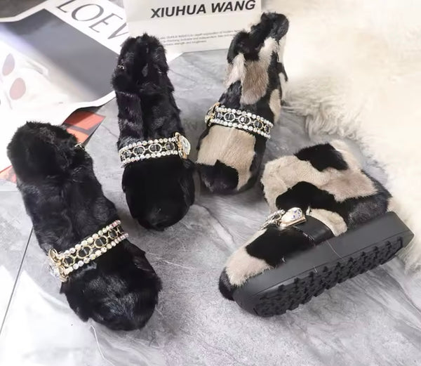 Women Bling Faux Fur Platform Ankle Boots