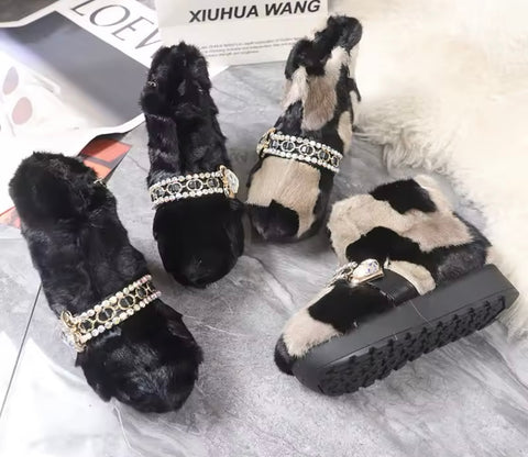 Women Bling Faux Fur Platform Ankle Boots
