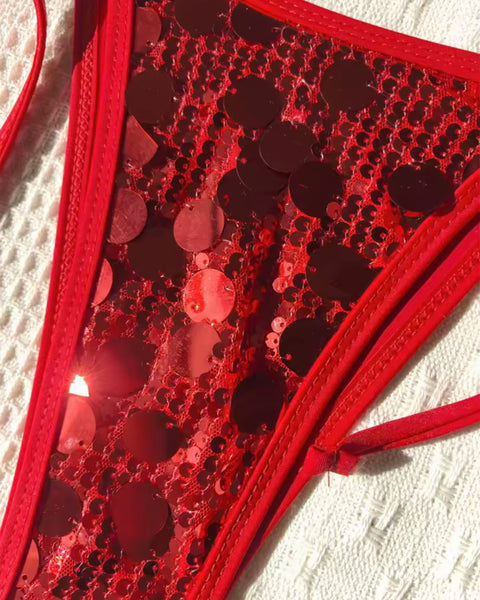 Women Red Sequins Sexy Bikini Swimsuit