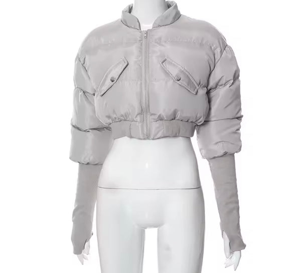 Women Color Fashion Puff Crop Jacket