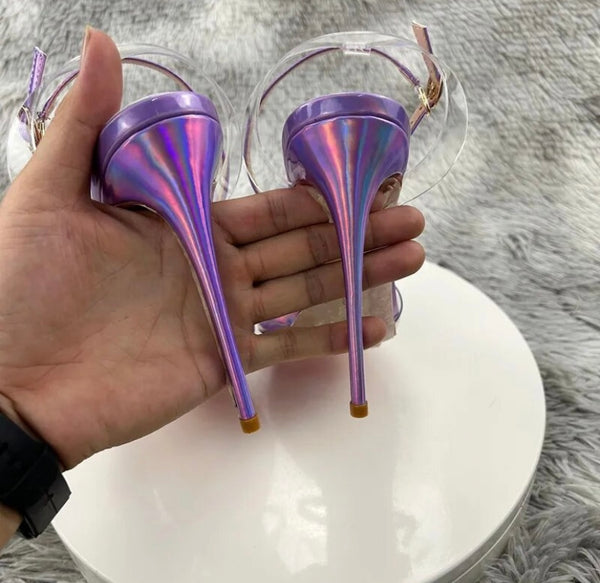 Women Fashion Purple Transparent Open Toe Ankle Strap Sandals