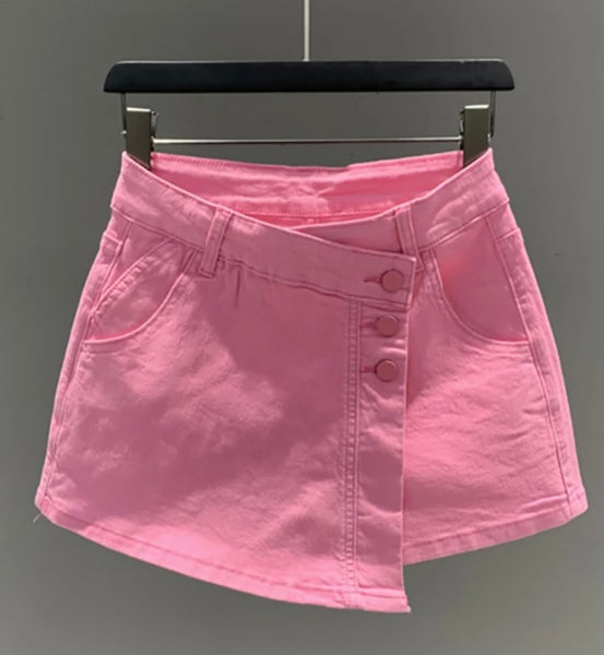 Women Fashion Button Up Denim Wrap Shorts