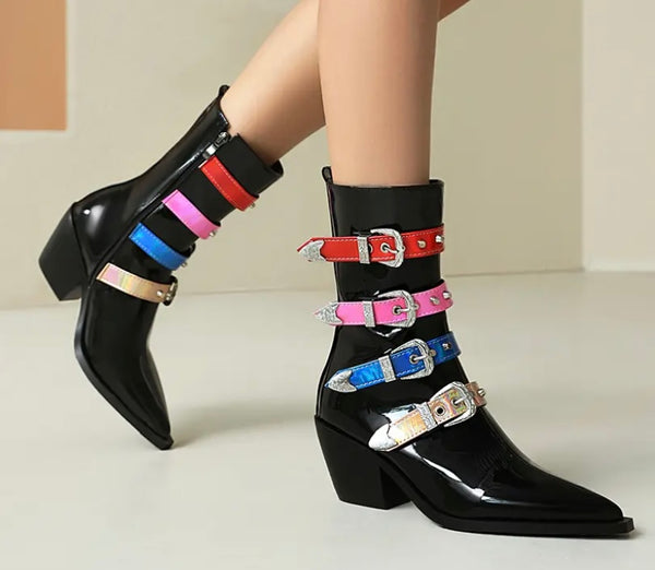 Women Fashion Faux Leather Buckled Ankle Boots