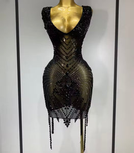 Women Sexy Sleeveless Sparkly Rhinestone Mesh Dress