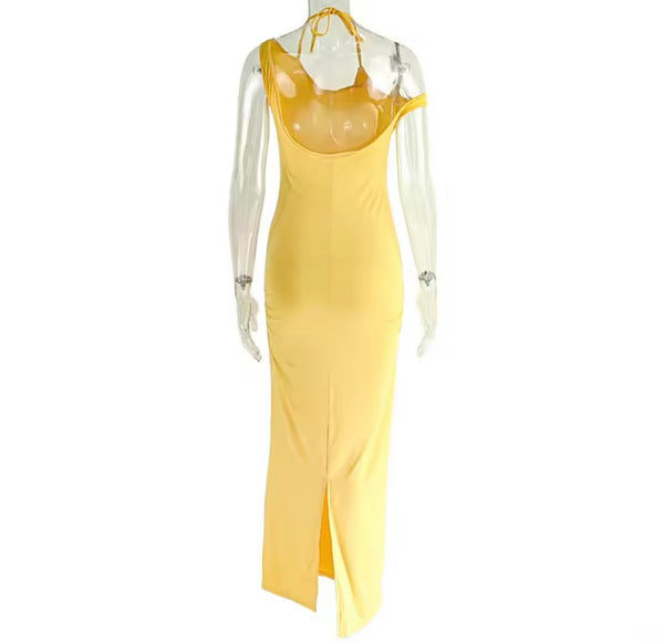 Women Sexy Solid Color Halter Sleeveless Maxi Dress