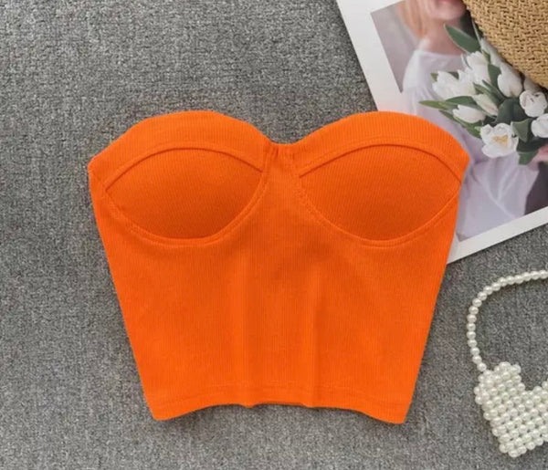 Women Sexy Strapless Solid Color Crop Top