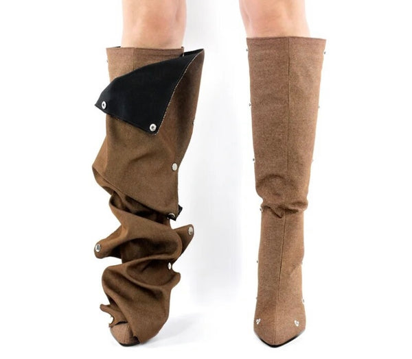 Women Fashion Platform Detachable Button Knee High Boots