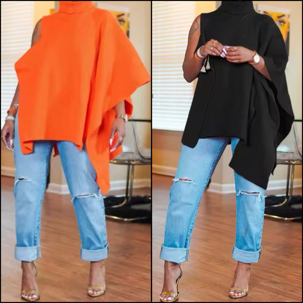 Women Color Turtleneck One Shoulder Asymmetrical Top