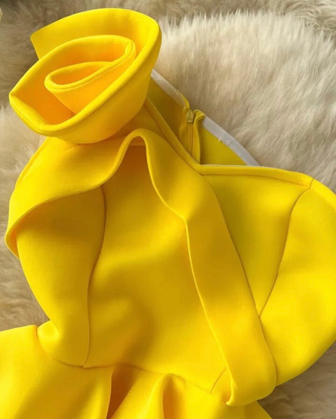 Women Sexy Strapless Floral Yellow Ruffled Maxi Dress