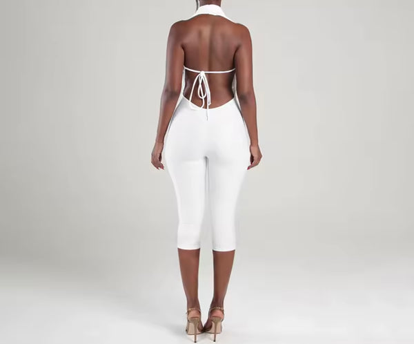 Women Sexy Fashion Halter Sleeveless Open Back Romper