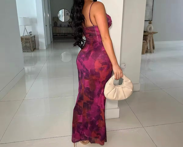 Women Sexy Sleeveless Color Printed Maxi Dress