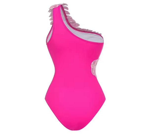 Women Sexy Sequins One Shoulder Swimsuit Cover Up Set