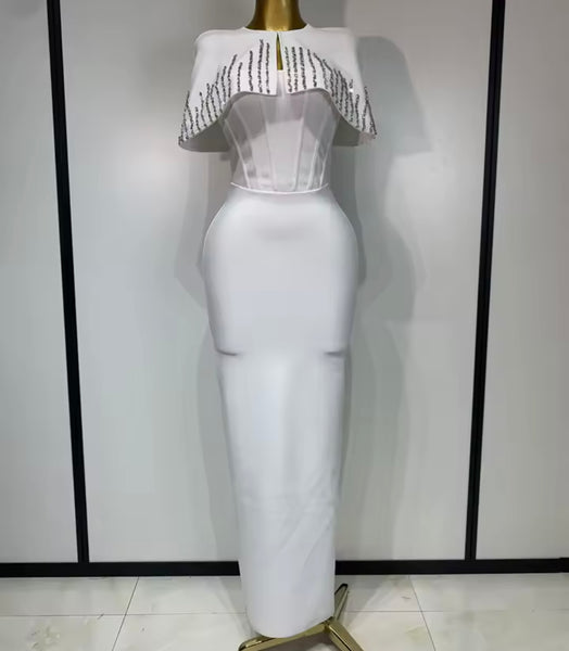 Women Sexy Crystal Shawl Strapless Maxi Dress