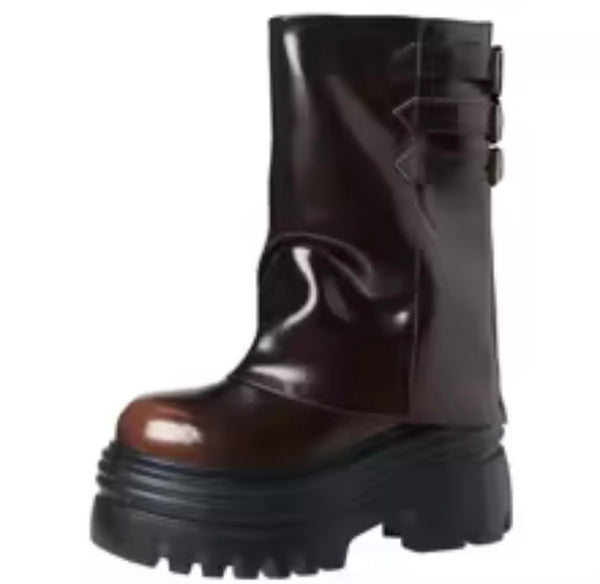Women Fashion Round Toe Buckled Platform Boots