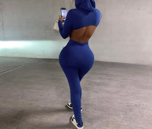 Women Hooded Open Back Full Sleeve Fashion Jumpsuit