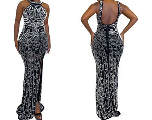 Women Sexy Sleeveless Bling Open Back Maxi Dress