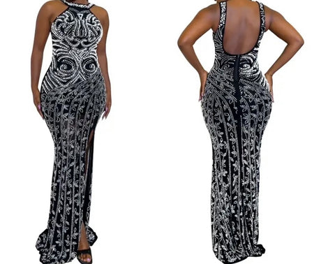 Women Sexy Sleeveless Bling Open Back Maxi Dress