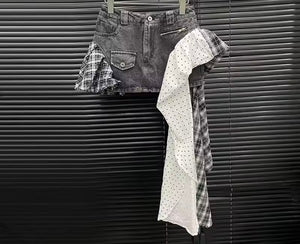 Women Fashion Polka Dot Plaid Denim Skirt