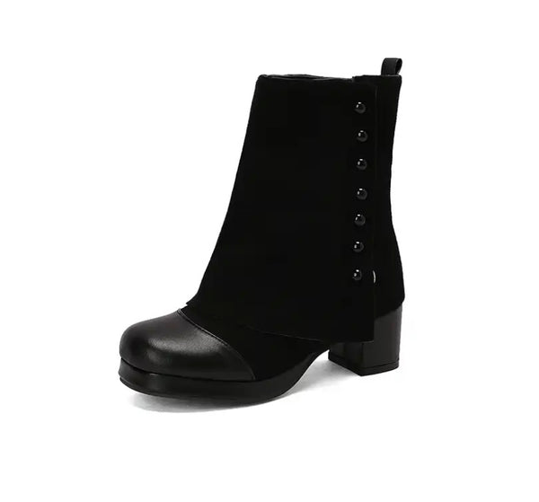 Women Fashion Button Denim Ankle Boots