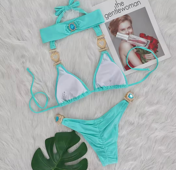 Women Sexy Color Crystal Bikini Set