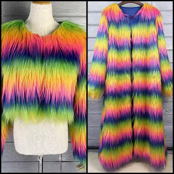 Women Multicolored Fashion Faux Fur Short/Long Jacket