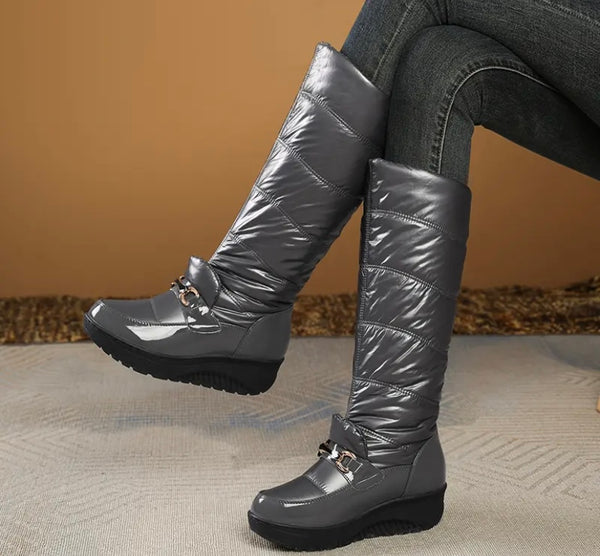 Women Fashion Round Toe Buckled Platform Knee High Boots