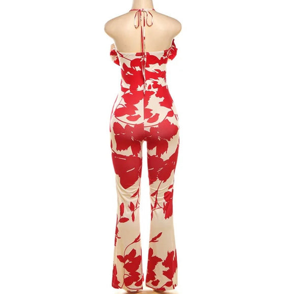 Women Floral Halter Sleeveless Sexy Fashion Jumpsuit