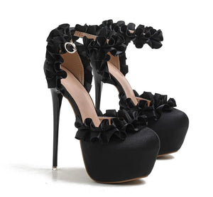 Women Fashion Ruffled Platform Ankle Strap High Heels