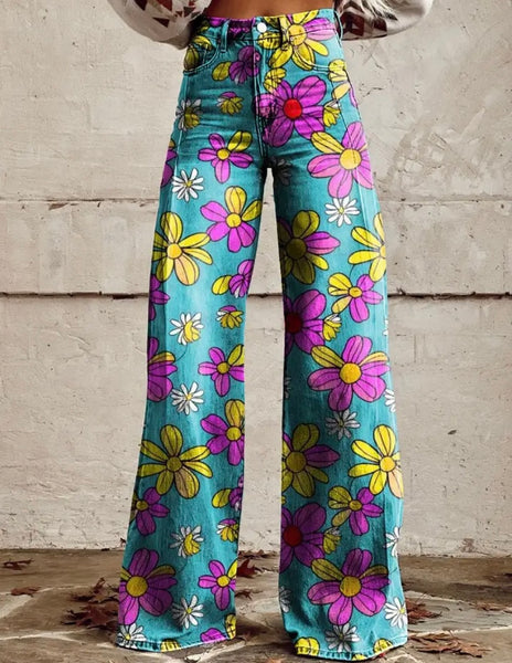 Women Fashion Printed Wide Leg Pants