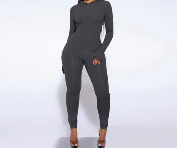 Women Hooded Open Back Full Sleeve Fashion Jumpsuit