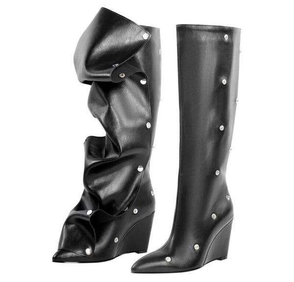 Women Fashion Platform Detachable Button Knee High Boots