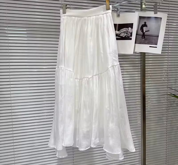 Women White Sleeveless Floral Two Piece Maxi Skirt Set