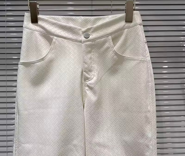 Women White Faux Leather Fashion Pants