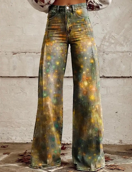 Women Color Printed Fashion Wide Leg Pants