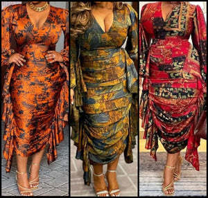 Women Printed Full Sleeve Ruffled Sexy Dress