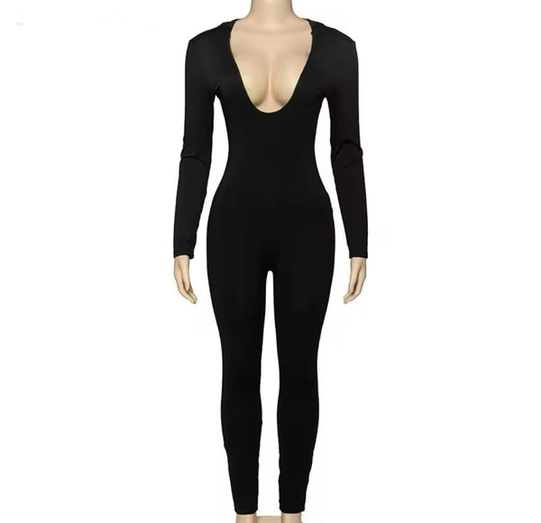 Women Sexy Black Hooded Open Back Full Sleeve Jumpsuit