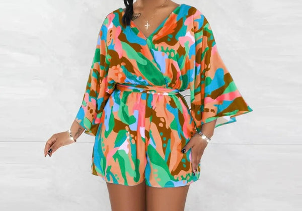 Women Printed Fashion Short Sleeve Romper